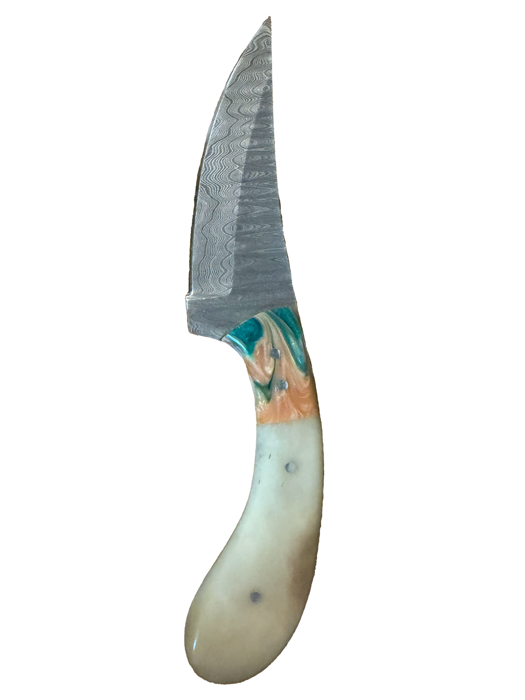 Damascus trailing point fixed blade