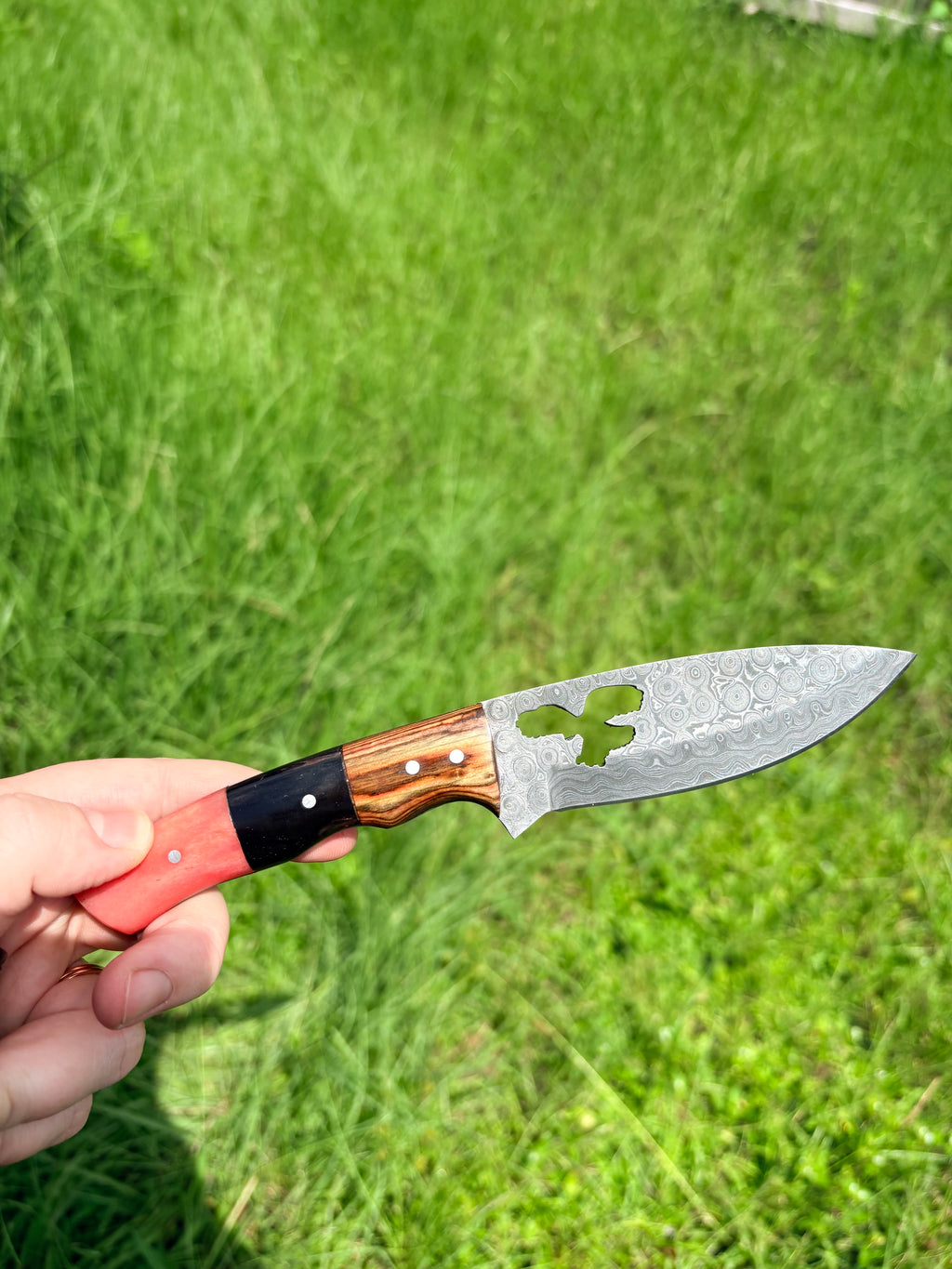 Eagle Cutout Design Drop Point Damascus Fixed Blade (sheath included)