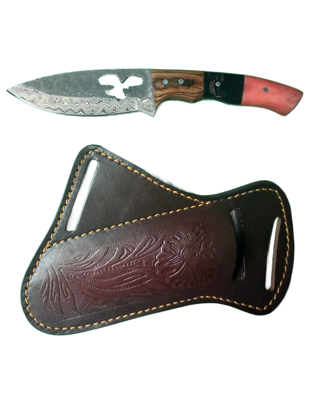 Eagle Cutout Design Drop Point Damascus Fixed Blade (sheath included)
