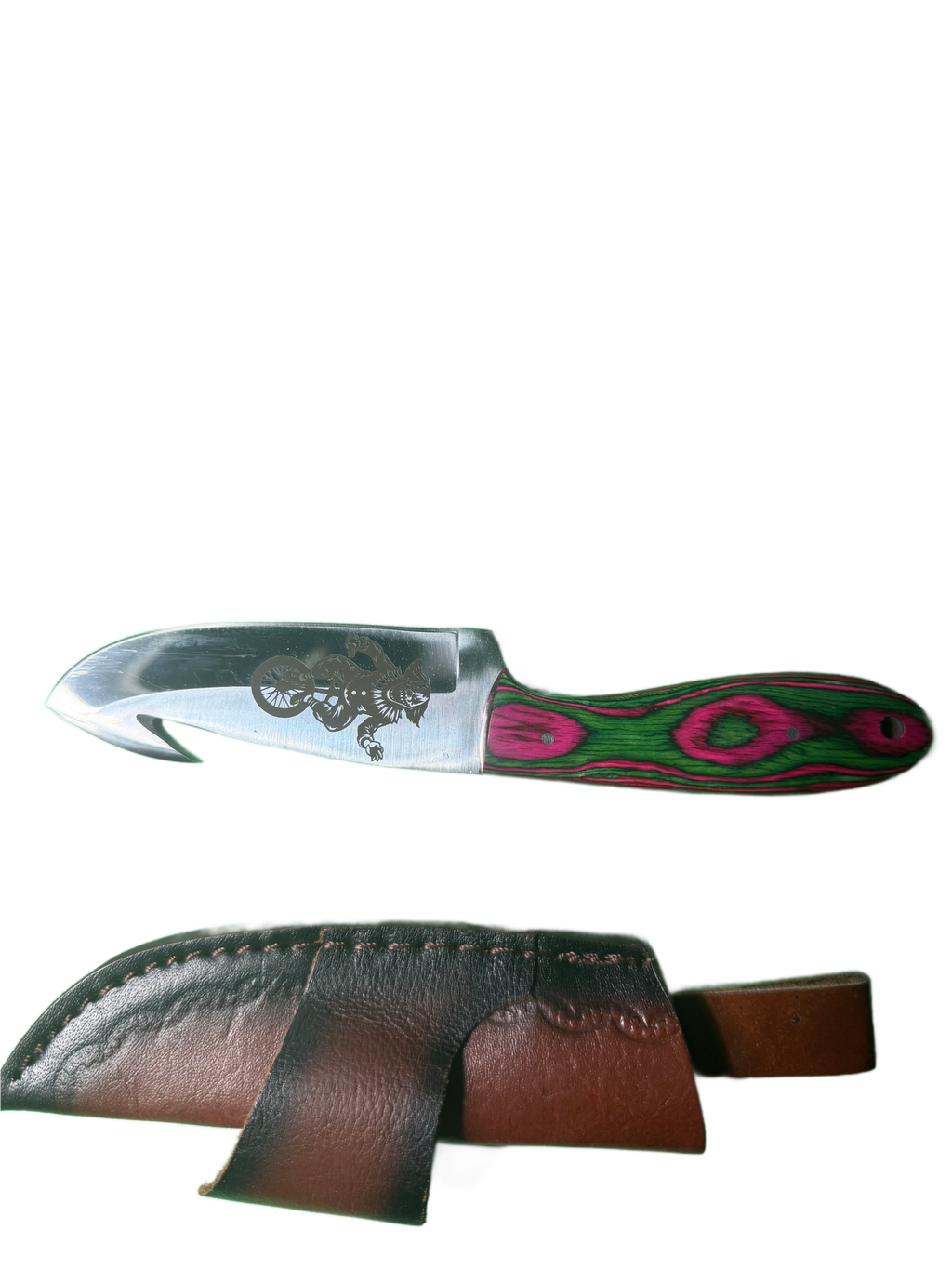 Laser Engraved Gut Hook Fixed Blade (sheath included)