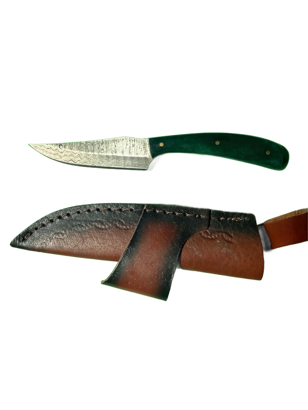 Damascus Trailing Point Fixed Blade (sheath included)